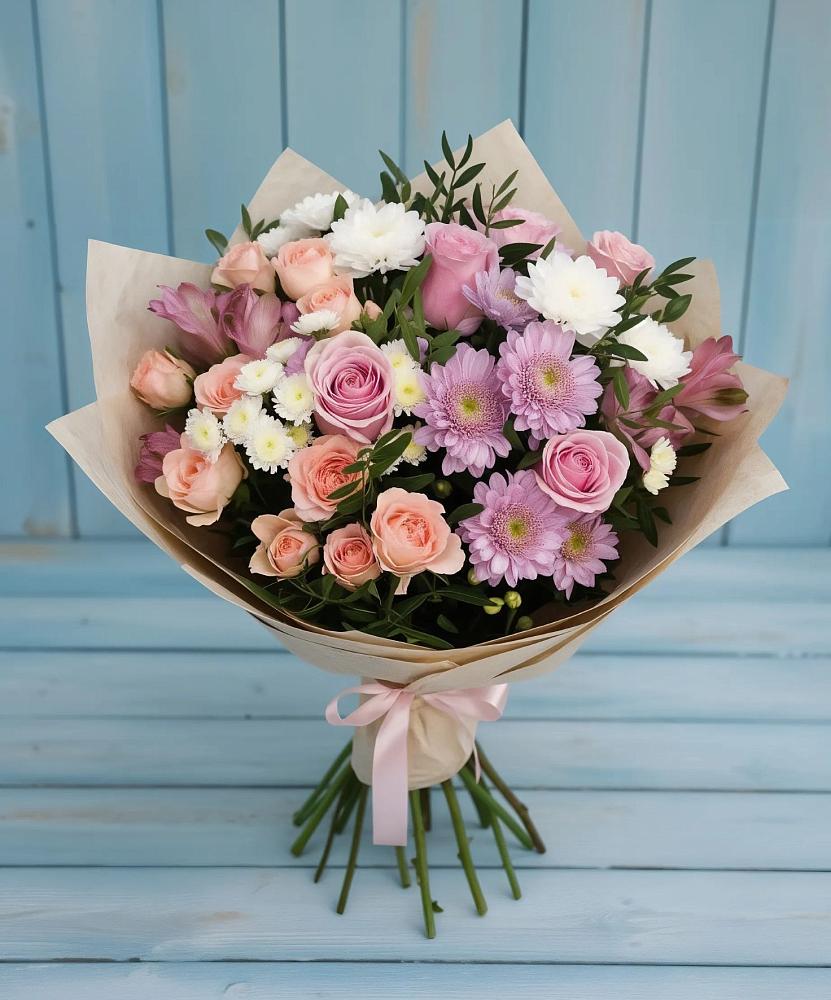 Букет цветов из: Хризантемы, Розы и Альстромерии в Дальнереченске