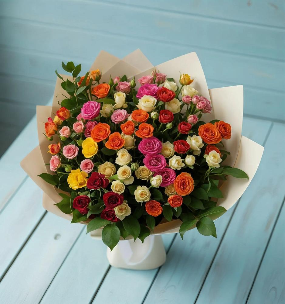 Букет Микс из разноцветных кустовых роз в Дальнереченске