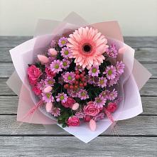 Букет цветов из:  Розы, Герберы и Хризантемы в Дальнереченске