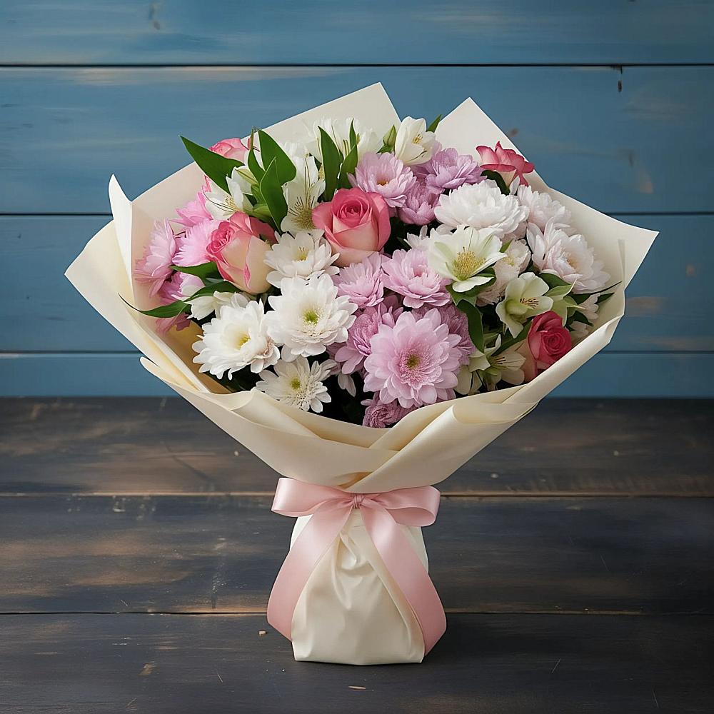 Букет цветов из: Хризантемы, Альстромерии и Розы в Дальнереченске